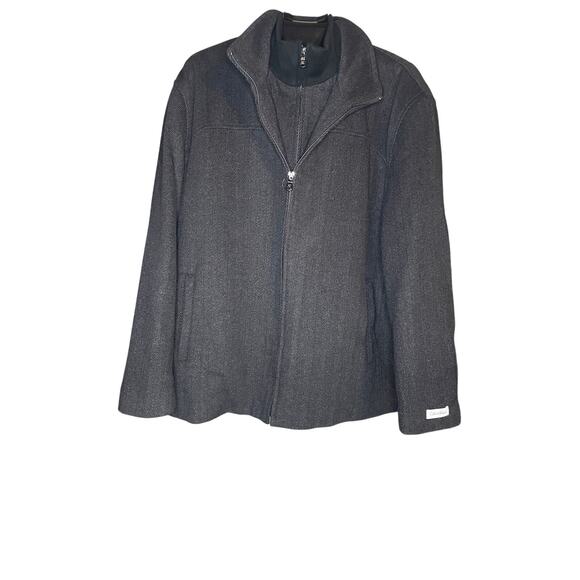 Calvin Klein Men’s XL Charcoal Herringbone Wool-Blend Zip Jacket Quilted Lining - Picture 1 of 10